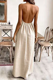FJØRNA solid color loose halter neck backless casual maxi dress, perfect for weddings and relaxed summer occasions.