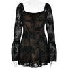 White FJØRNA sleeve lace mini dress featuring intricate lace details and a stylish, fitted silhouette.