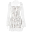 FJØRNA white lace sleeve mini dress, stylish and elegant, featuring intricate lace details and a fitted silhouette.