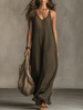 Olive green FJØRNA sleeveless knit maxi dress with casual fit, flowing fabric, and sleeveless design, perfect for warm weather.