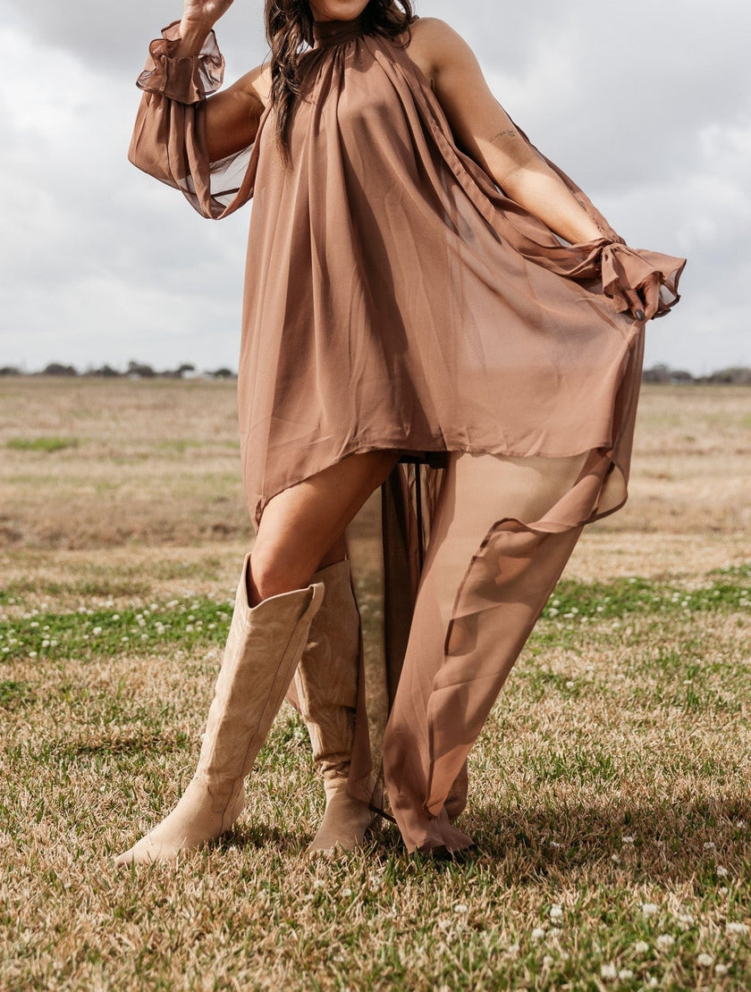 Halter Neckline Sleeveless Asymmetric Women's Maxi Dress