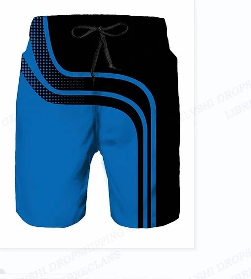 Men's graphic print swim shorts with drawstring from FJØRNA, featuring vibrant designs and comfortable fit.
