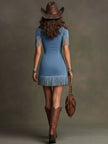 Blue Faux Suede Tassel Mini Dress | Casual Dress