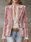 Pink velvet blazer for women with gold button details, stylish FJØRNA jacket suitable for formal or casual wear