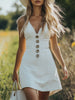 White Denim V-Neck Mini Dress | Casual Dress