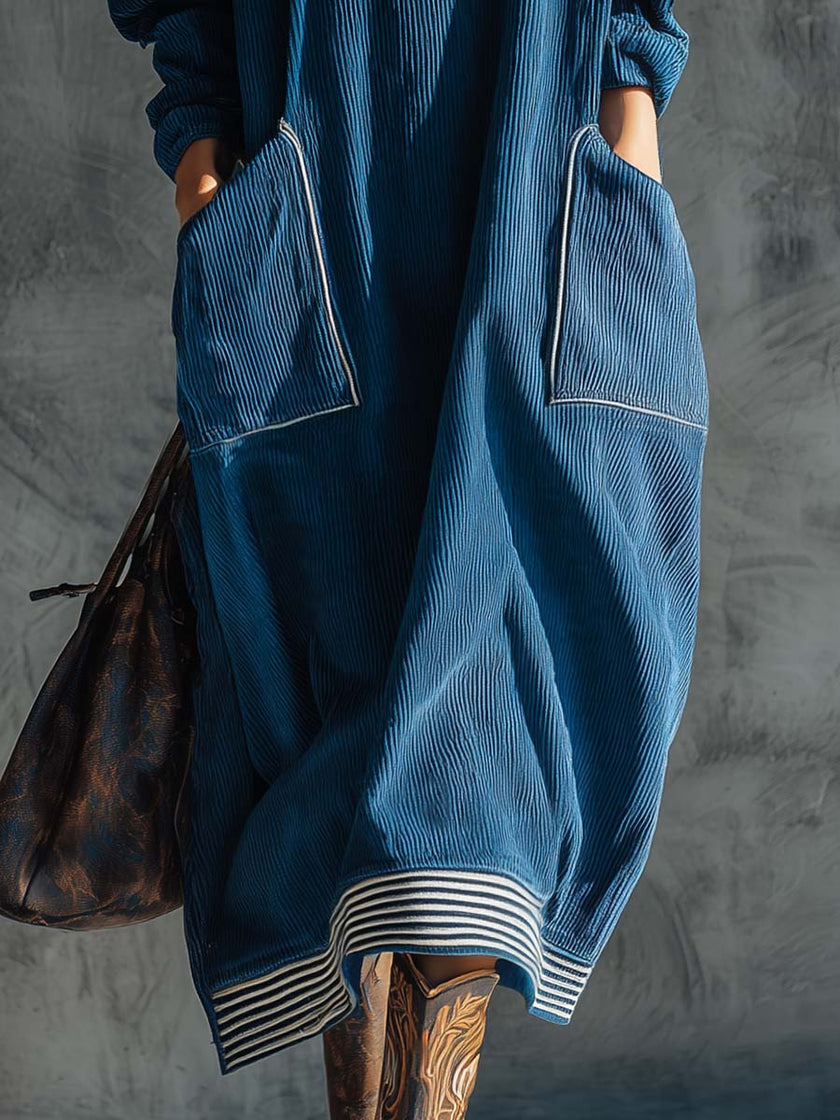 Blue Corduroy Midi Dress | Casual Dress