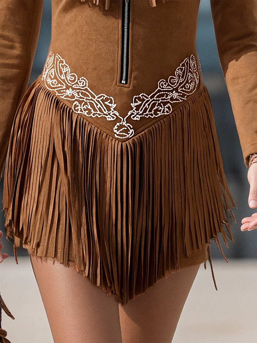 Red Suede Tassel Mini Dress | Casual Dress