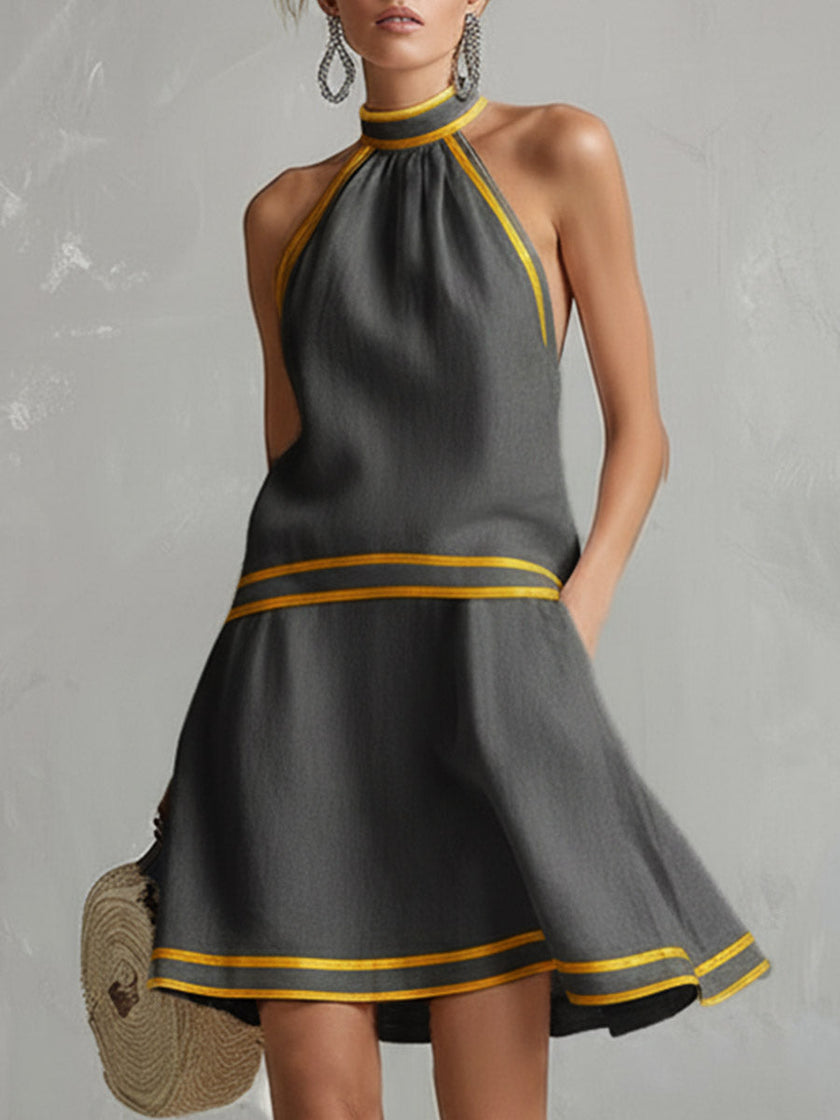 Orange Linen Sleeveless Mini Elegant Dress Elegant | Evening Dress