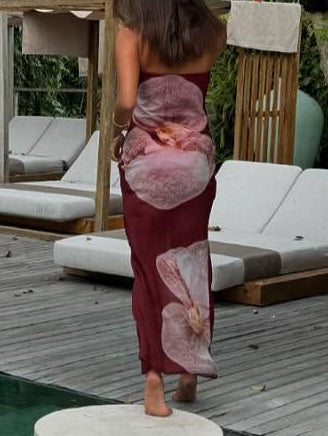 Elegant Phalaenopsis Print Wrap Women's Maxi Dress - Summer