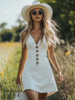 White Denim V-Neck Mini Dress | Casual Dress
