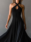 Black Halter Neck Midi Dress | Evening Dress