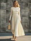 Cream Satin Pleated Maxi Dress | Casual Dress
