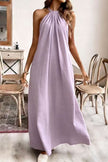 FJØRNA solid color loose halter neck backless maxi dress, casual wedding dress with flowing fabric and sleeveless design.