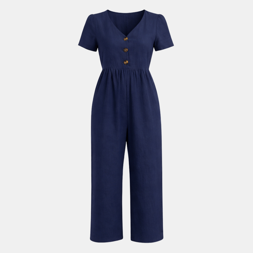 FJØRNA linen blend women's suit set with wide-leg pants and matching blazer, stylish and comfortable for casual or formal wear.