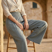 FJØRNA women's high waist wide leg trousers with elastic waistband, stylish and comfortable pants for women.