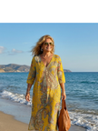FJØRNA summer midi dress for women with paisley pattern and long sleeves, lightweight and stylish for warm weather.