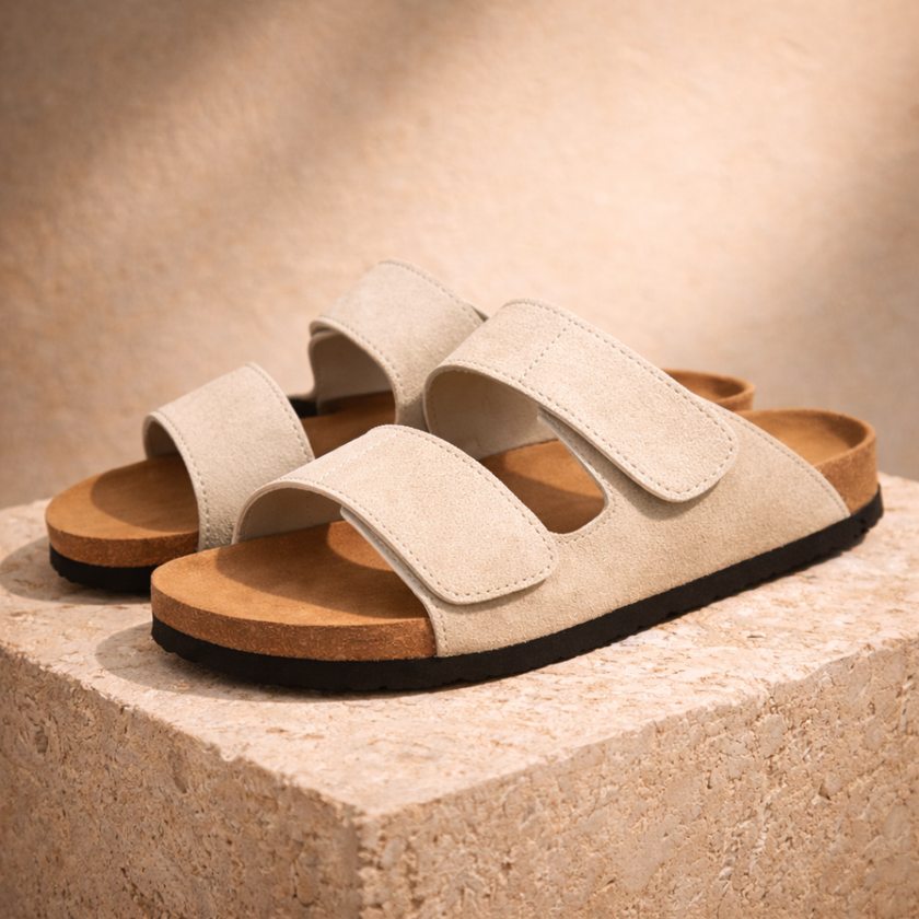 FJØRNA men's red cushioned sandals with open toe design, comfortable slip-on shoes for casual wear