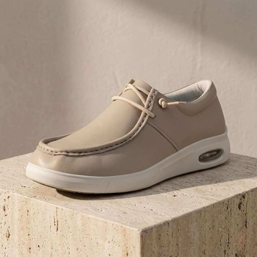 FJØRNA men's red leather walking shoes with orthopedic support, featuring a comfortable design and durable sole.