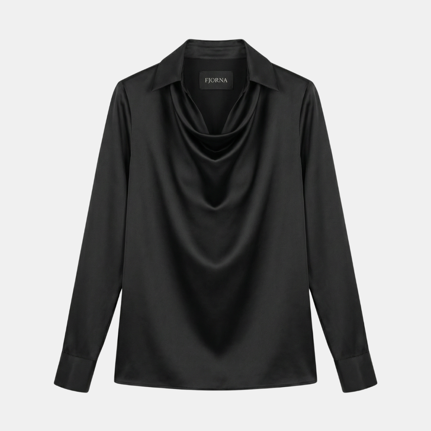 Women's Satin Blouse Draped Neck Elegant Office Formal