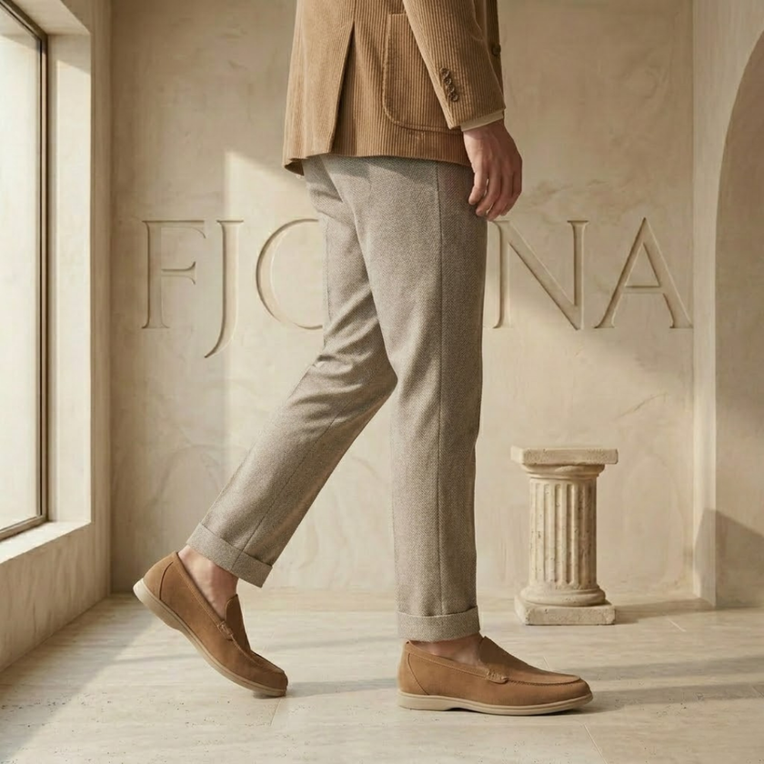 FJØRNA men's lace slip-on loafers, stylish black shoes with lace detailing and sleek design, perfect for casual or formal wear.
