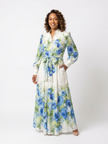 FJØRNA women's summer maxi dress with floral print, flowy, lightweight, breathable fabric, perfect for warm weather.