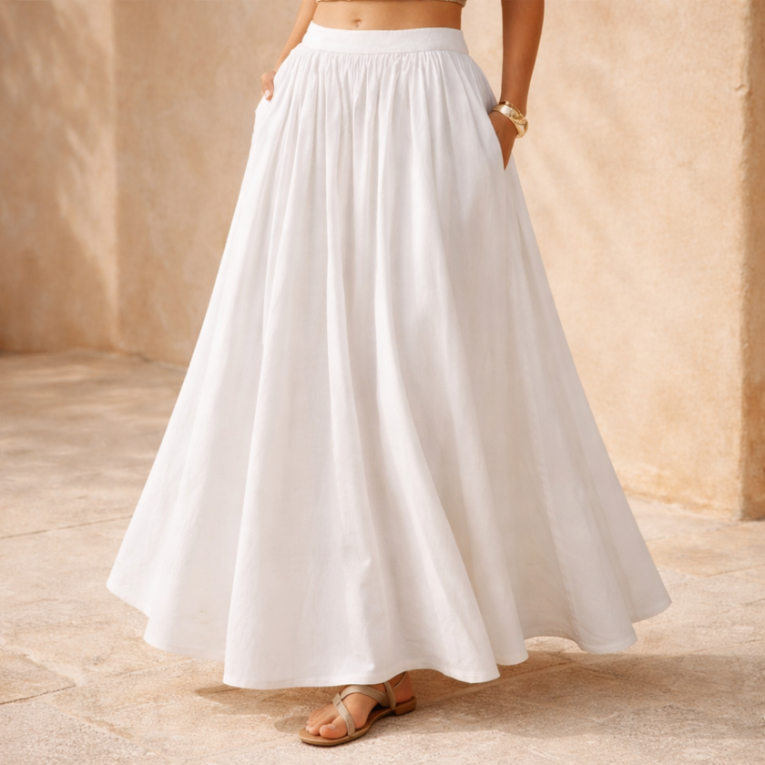 FJØRNA women's high waist maxi skirt with flowing fabric, stylish and comfortable for casual or dressy occasions.