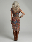 FJØRNA women's summer midi dress with short sleeves and ruched design, perfect for casual warm-weather wear.