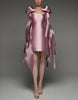 Pink satin cocktail dress for women with square neckline and strappy bodycon fit, by FJØRNA.
