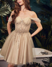 Pink tulle cocktail dress for women by FJØRNA, featuring a fitted bodice and flowing skirt perfect for special occasions.