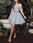 Pink tulle cocktail dress for women by FJØRNA, featuring a fitted bodice and flowing skirt for elegant occasions.