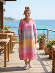 FJØRNA women's summer midi dress with long sleeves, striped pattern, flowy fabric, ideal for warm weather and casual wear