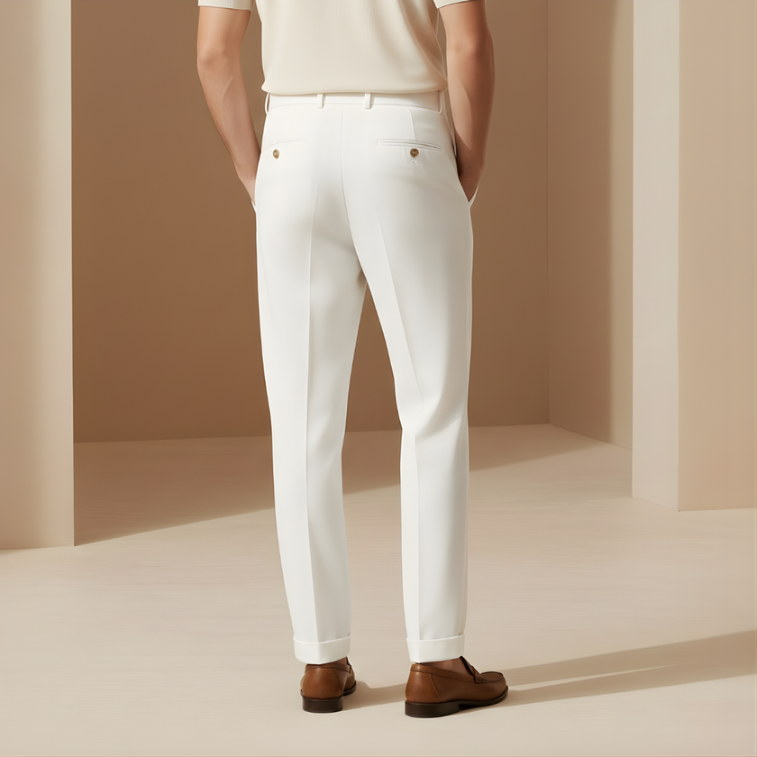FJØRNA men's straight leg high waist trousers in black, tailored pants with a classic fit and clean design.