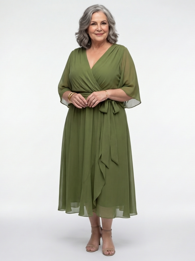 FJØRNA women's summer midi dress with wrap design, flowy fabric, and sleeveless style perfect for warm weather.