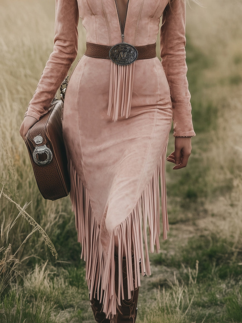 Pink Tassel Midi Dress | Casual Dress