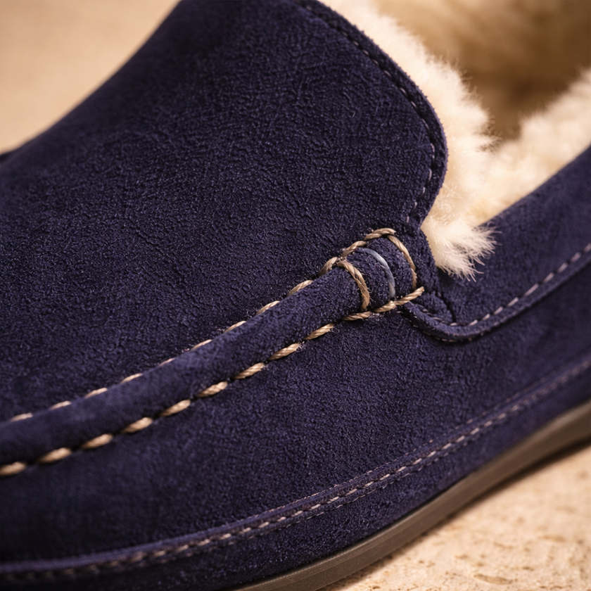 FJØRNA men's wool slippers, cozy slip-on shoes with soft knit upper and rubber sole, ideal for indoor comfort.