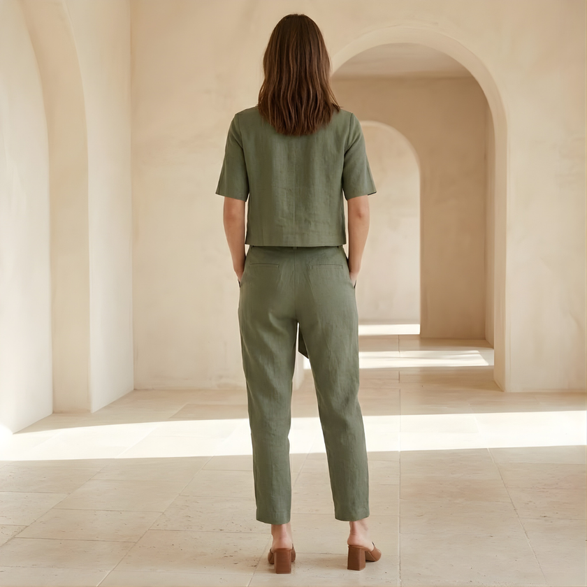 FJØRNA women’s short sleeve co-ord set featuring a stylish matching top and shorts in soft fabric.