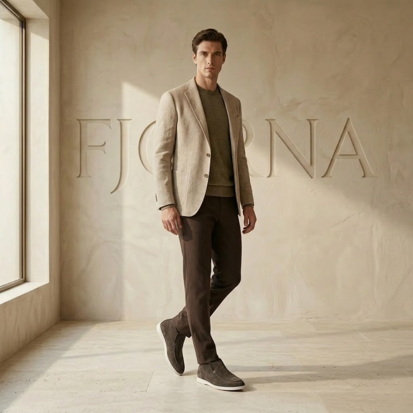 FJØRNA men's suede slip-on loafers featuring a smart casual design, with smooth suede material and classic loafer style.