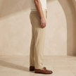 FJØRNA men's straight leg trousers with drawstring, relaxed fit, casual pants, black fabric, front pockets, and tapered design