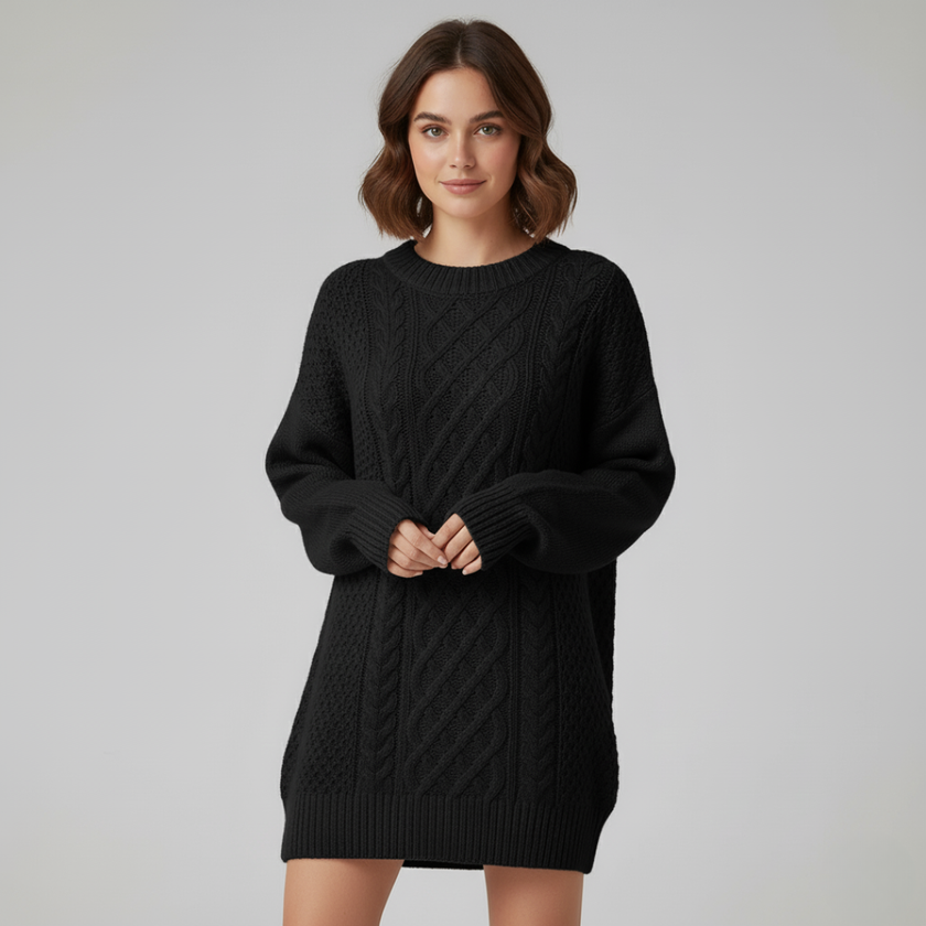 Mia – Women's Sweater Oversized Cozy Crew Neck Dress | Pullover