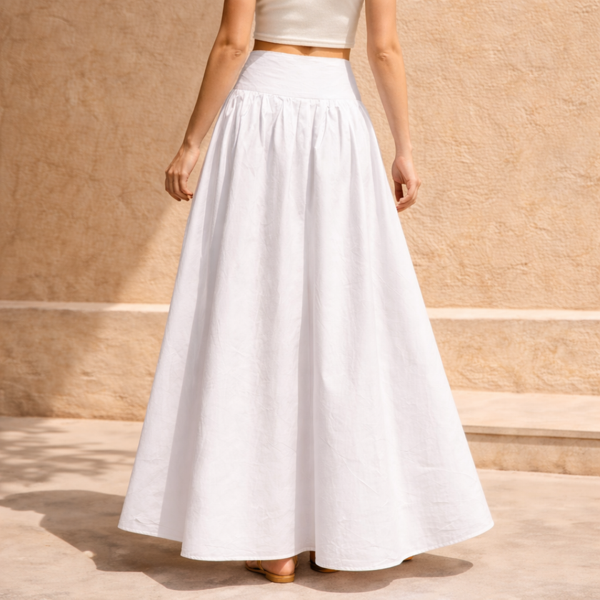 FJØRNA women's high waist maxi skirt with relaxed fit, flowing fabric, and stylish design for casual or dressy wear.