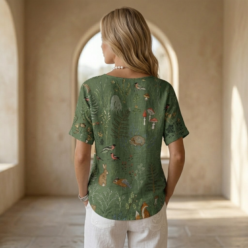 FJØRNA men's top in neutral color, featuring a relaxed fit with short sleeves and casual style, suitable for everyday wear.