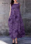 FJØRNA bohemian purple sleeveless cotton dress with extra large hem, O-neck style, perfect for casual or wedding occasions.