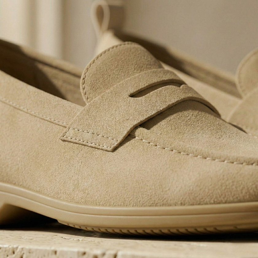 FJØRNA men's suede slip-on loafers with breathable design, showcasing the sleek, stylish footwear on a neutral background.