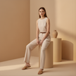 FJØRNA women's high waist slim fit trousers, stylish pants with a sleek silhouette and tailored design.