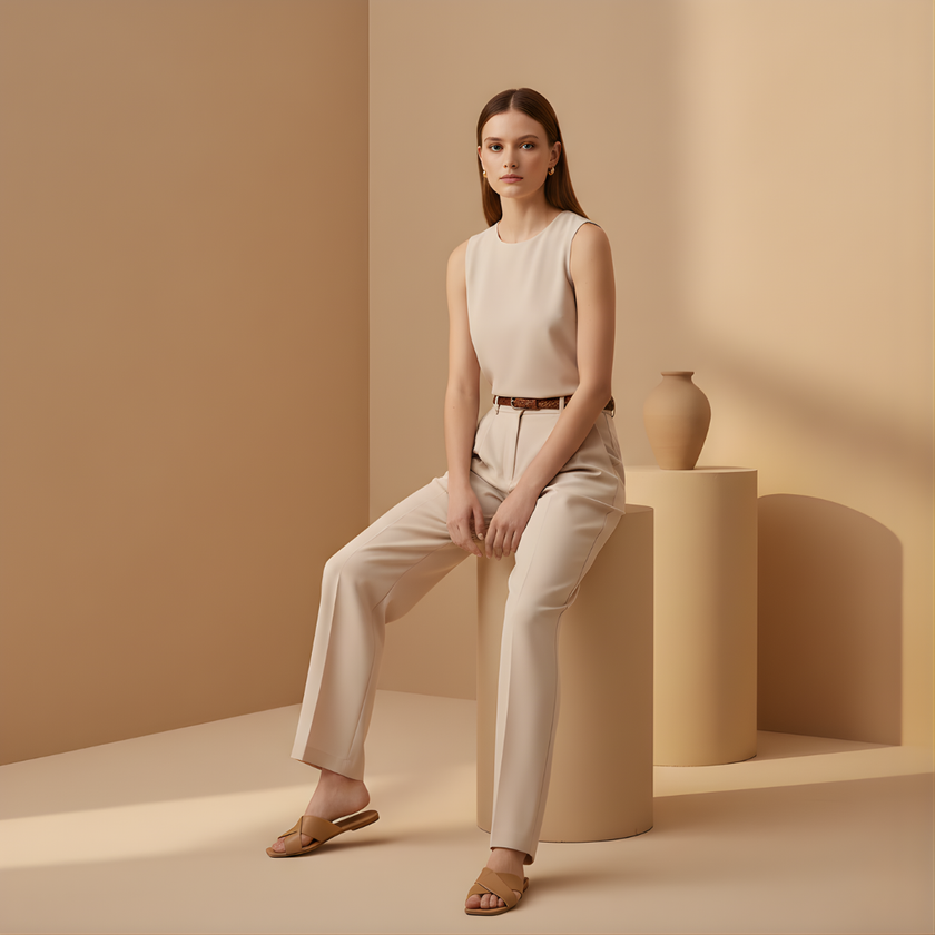 FJØRNA women's high waist slim fit trousers, stylish pants with a sleek silhouette and tailored design.