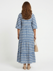 FJØRNA women's summer midi dress with a colorful print and wrap design, perfect for warm weather and casual occasions.