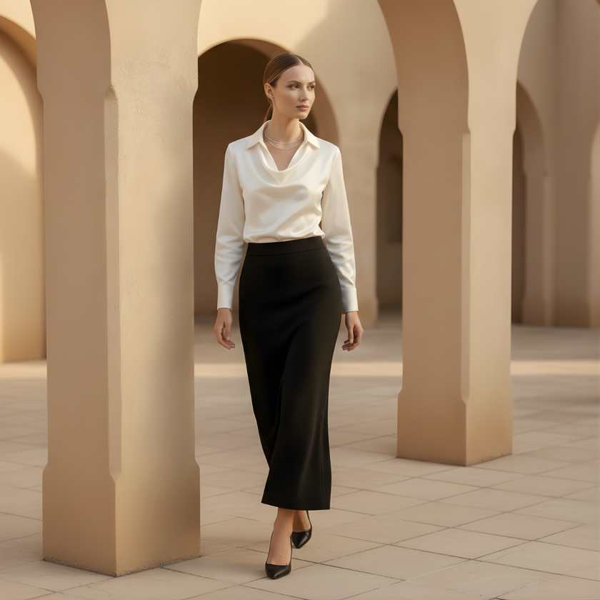 Women's Satin Blouse Draped Neck Elegant Office Formal