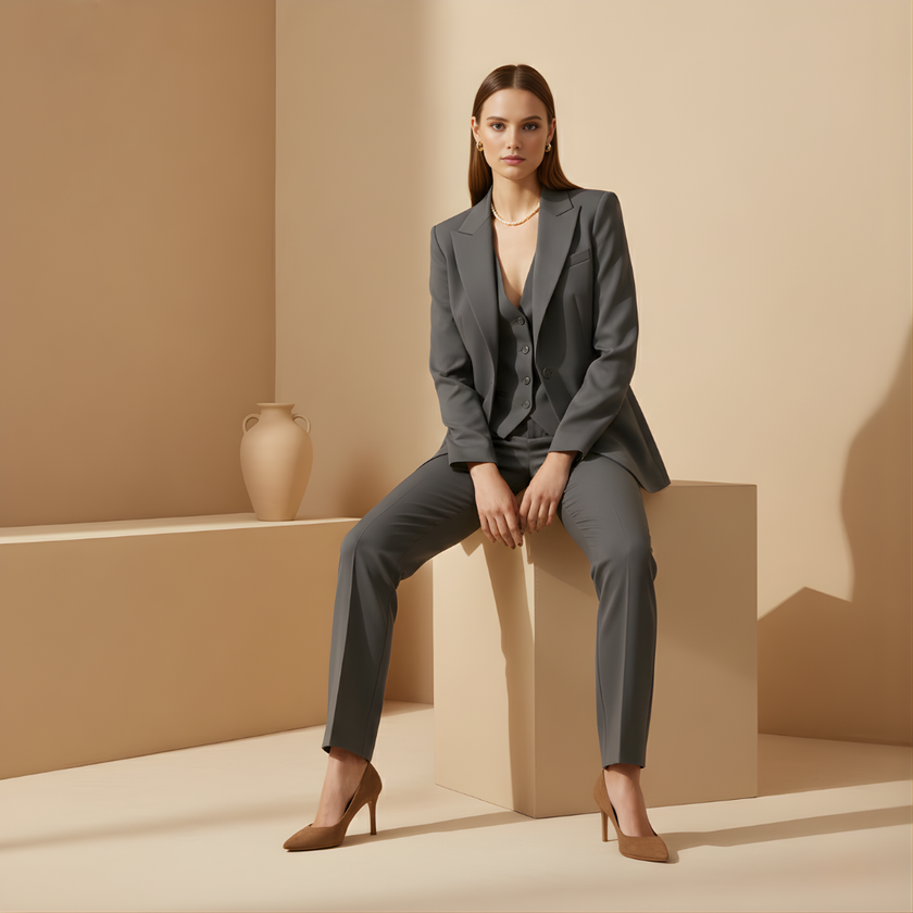 FJØRNA women's tailored co-ord set with stylish pants, featuring a sleek and modern design for a chic, coordinated look.