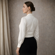 FJØRNA satin long sleeve top for women, stylish and smooth fabric, shown in a sleek, fitted design.
