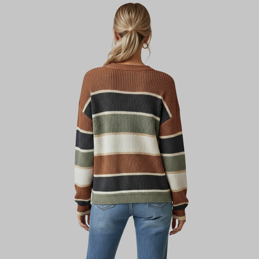 Women's Striped Colour-Block Crewneck Sweater